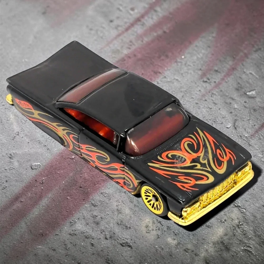 Vtg 90s Hot Wheels 1959 Chevy Impala Lowrider Black Gold Flames Diecast Car 1996